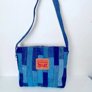 Handmade Denim Shoulder Bag Multicolor  Zip Close 13”x12”